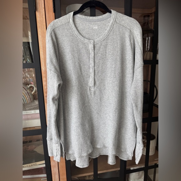Aerie offline waffle knit henley long sleeve tee top sweater wow oversized shirt - Picture 2 of 8